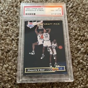 1992 Upper Deck Shaquille O’Neal Draft Pick RC PSA 8 Signed Golden Knight